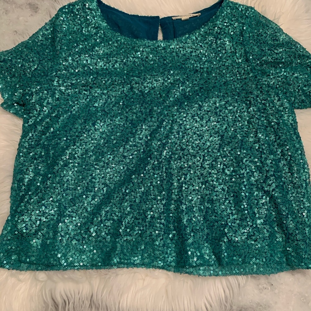 ⭐️Teal sequined crop top!